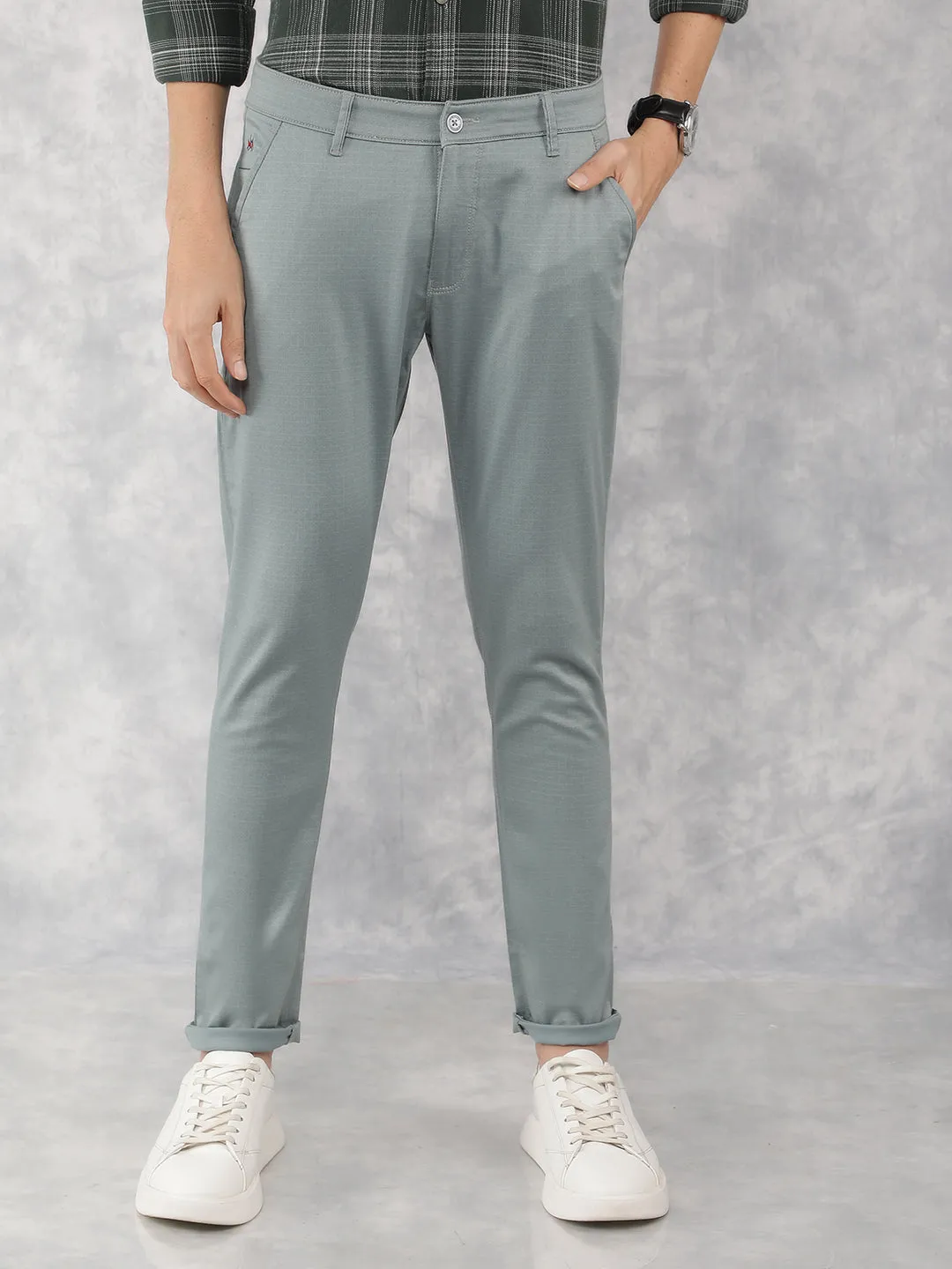 Blue Printed Chinos Trousers