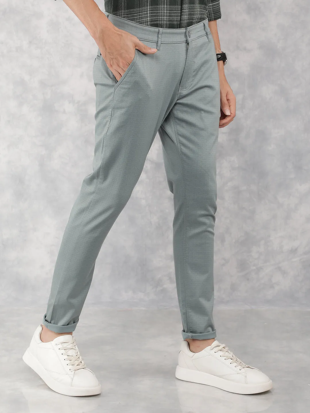 Blue Printed Chinos Trousers