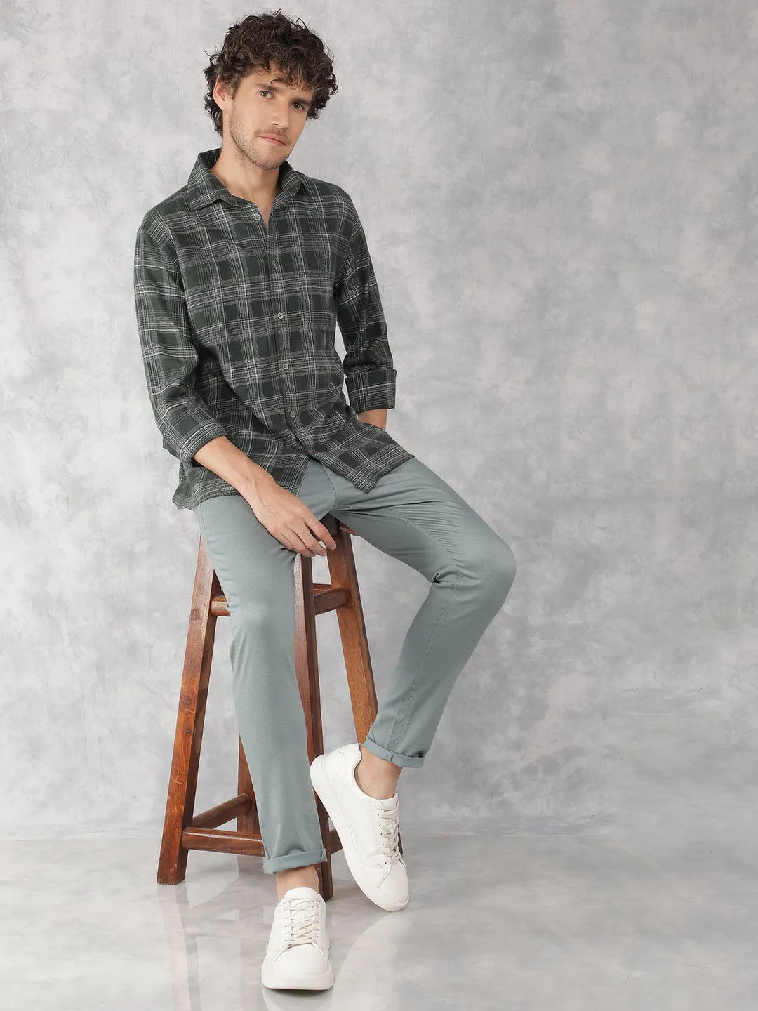 Blue Printed Chinos Trousers