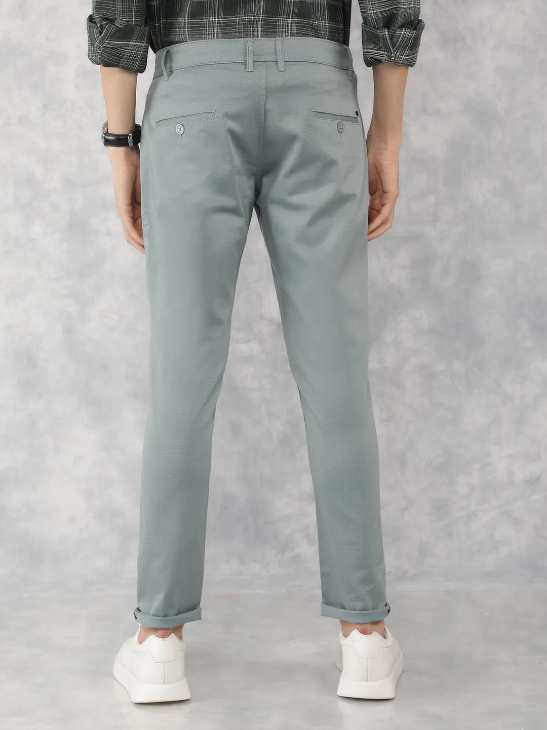 Blue Printed Chinos Trousers