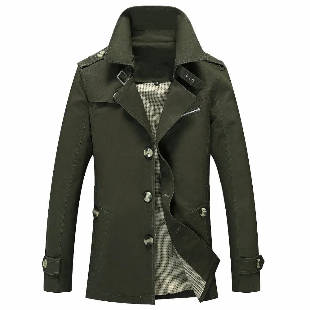 BOLU Design Men's Fashion Long Cotton Solid Design Khaki Brown Trench Coat Jacket
