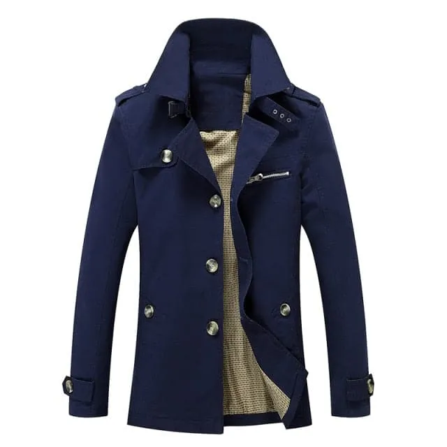 BOLU Design Men's Fashion Long Cotton Solid Design Khaki Brown Trench Coat Jacket