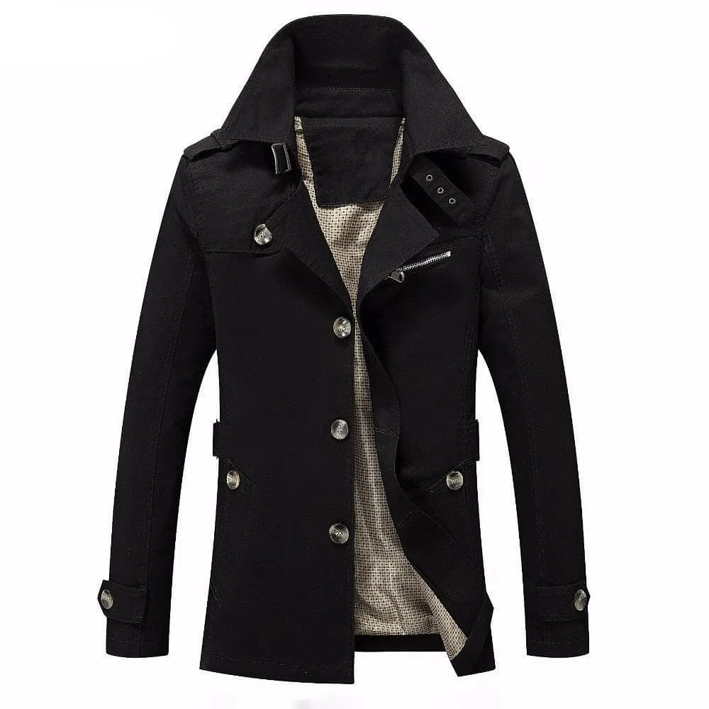 BOLU Design Men's Fashion Long Cotton Solid Design Khaki Brown Trench Coat Jacket