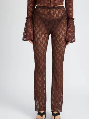 BROWN SHEER LACE FLARED PANTS