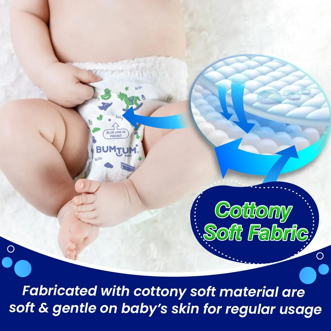 Bumtum Baby Diaper Pants, Large Size, 124 Count, Double Layer Leakage Protection Infused With Aloe Vera, Cottony Soft High Absorb Technology (Pack of 2)