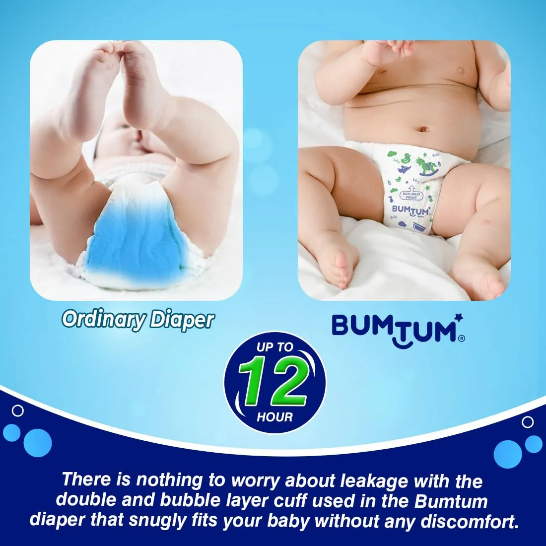 Bumtum Baby Diaper Pants, Large Size, 124 Count, Double Layer Leakage Protection Infused With Aloe Vera, Cottony Soft High Absorb Technology (Pack of 2)