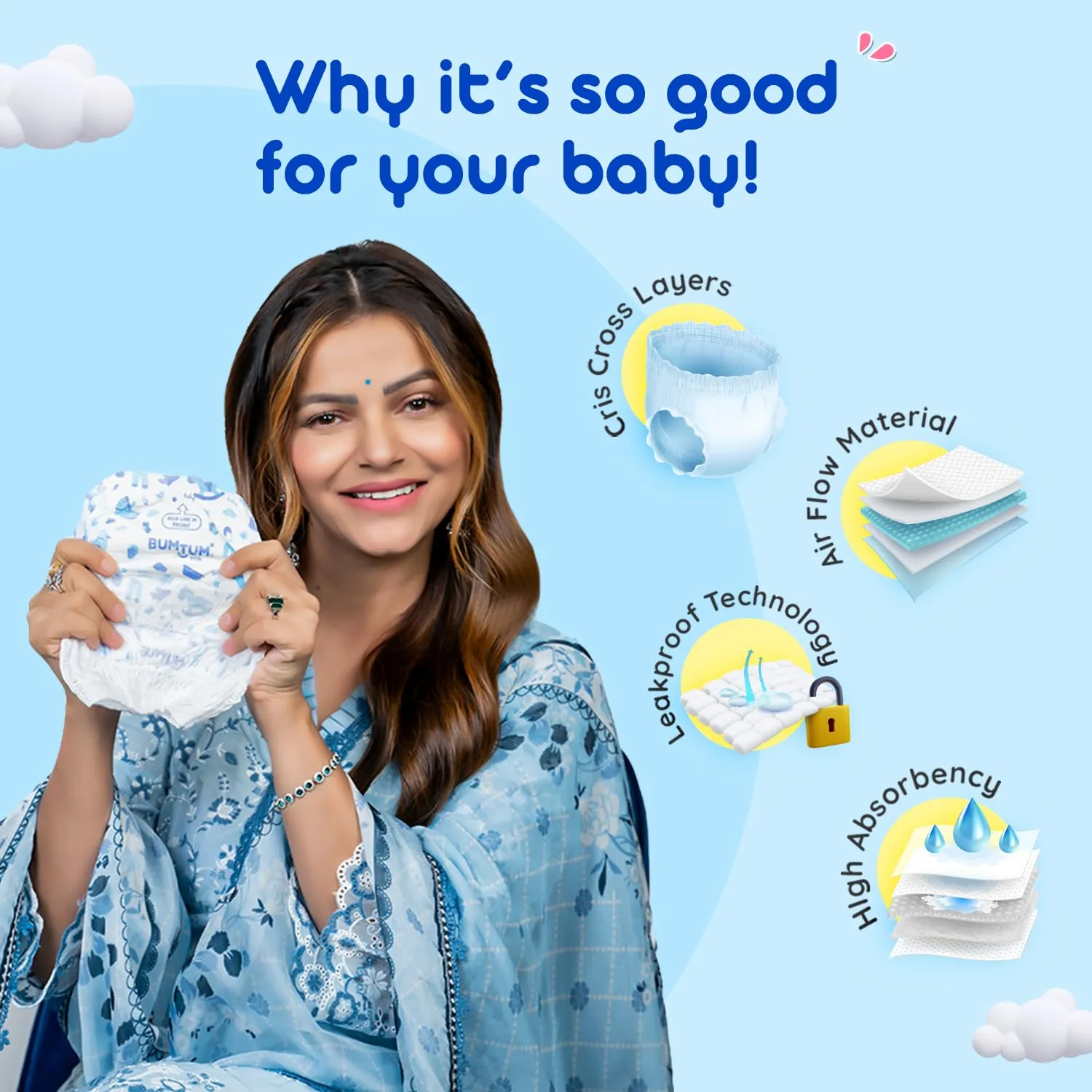 Bumtum Baby Diaper Pants, Small/S Size 40 Count, Double Layer Leakage Protection Infused With Aloe Vera, Cottony Soft High Absorb Technology
