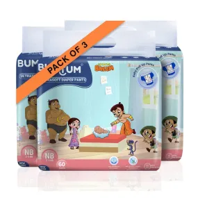 Bumtum Chota Bheem New Born Size Baby Diaper Pants, 180 Count, Leakage Protection Infused With Aloe Vera, Cottony Soft High Absorb Technology