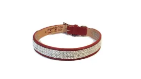 Carol Leather Dog Collar with 3 Rows Square Austrian Clear Crystals WIP