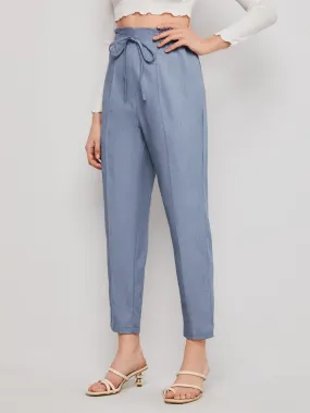 Casual Plain Tie Front High Waist Cropped Women Pants