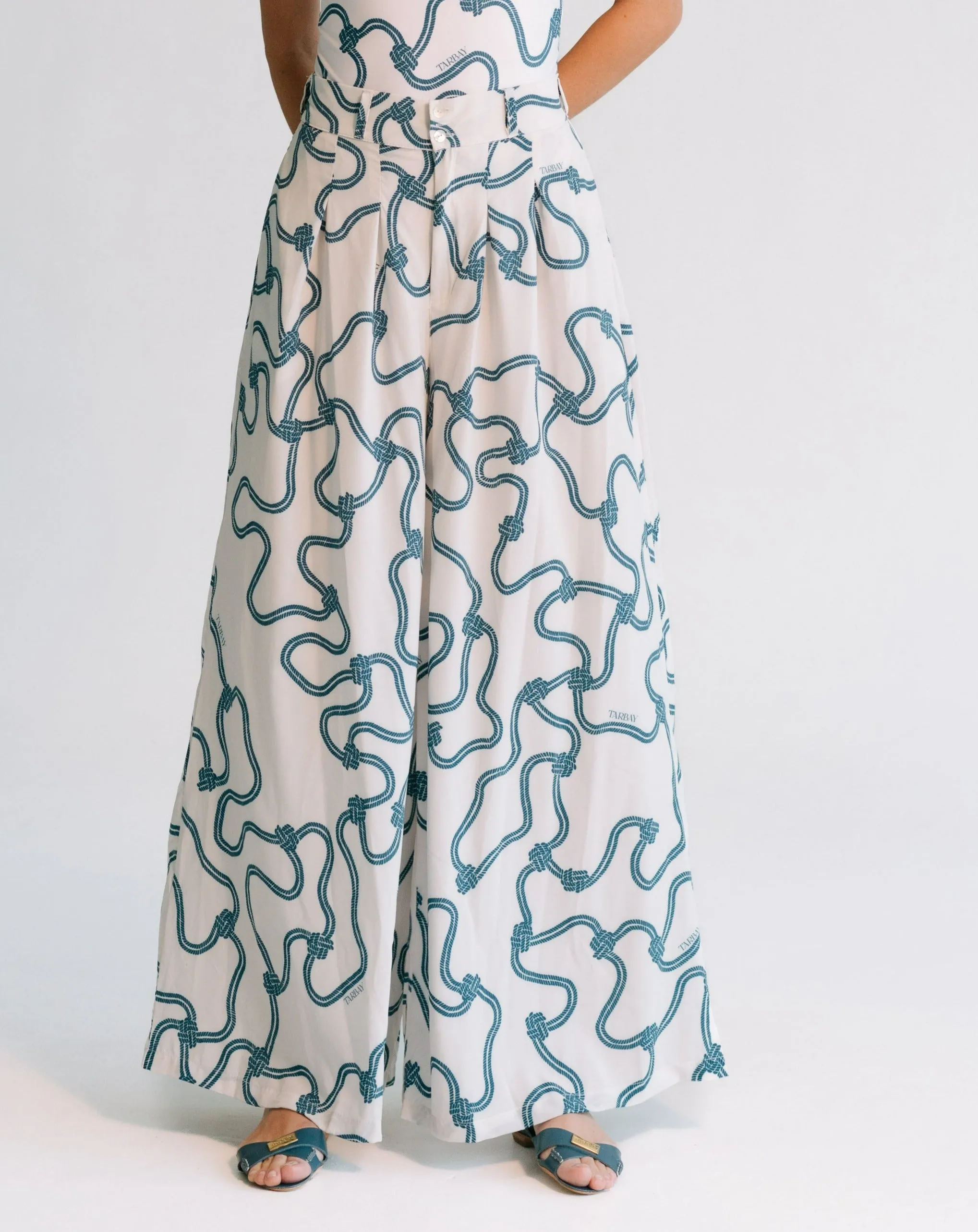 Chantal Pants Print Swimwear - White & Blue