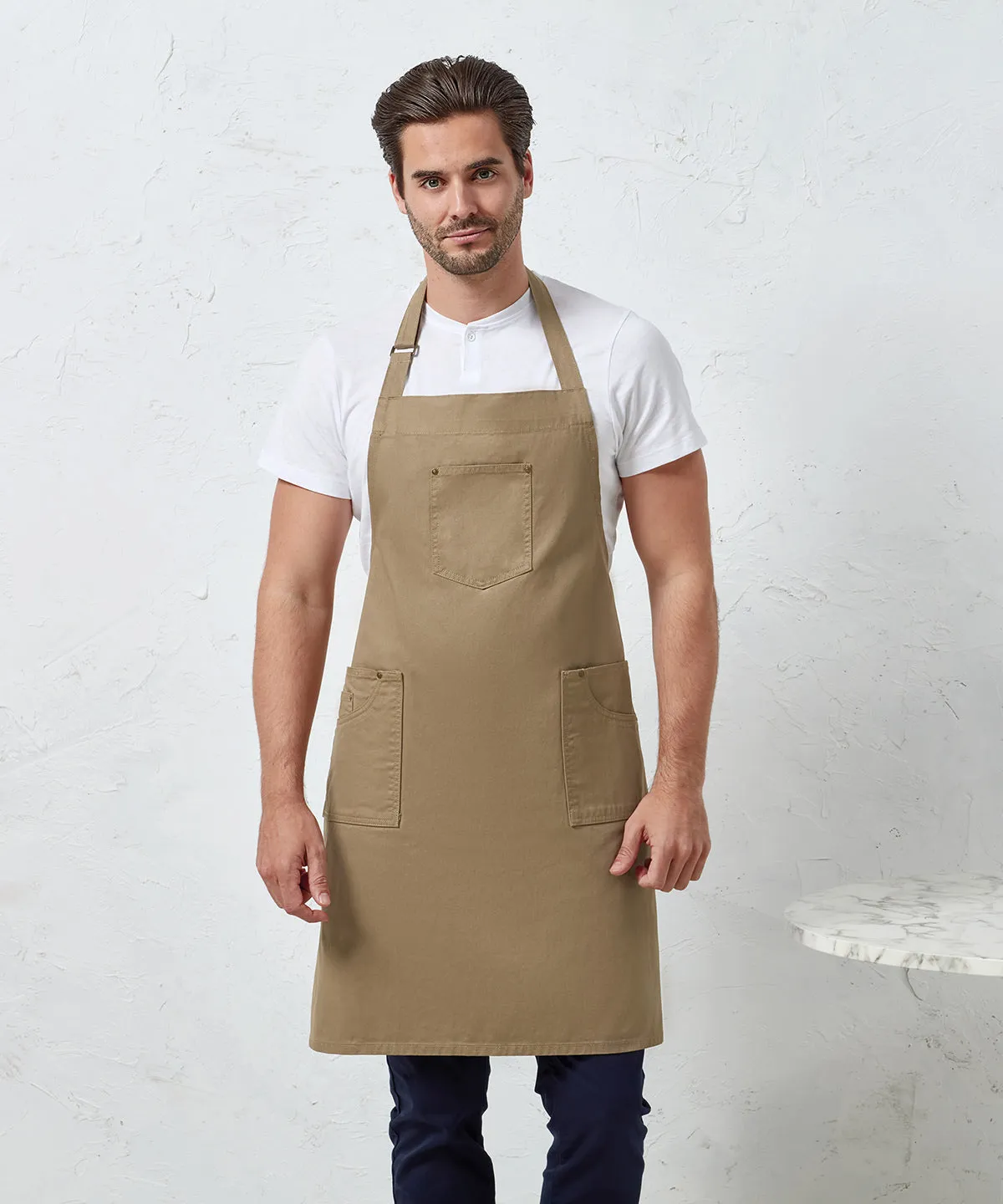 Chino cotton bib apron | Steel