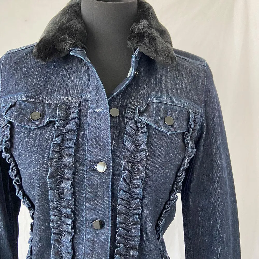 Claudie Pierlot denim jacket with black fur collar