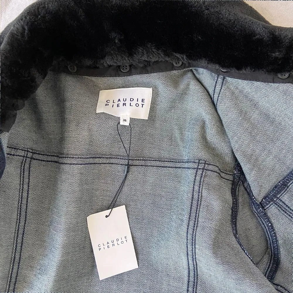 Claudie Pierlot denim jacket with black fur collar