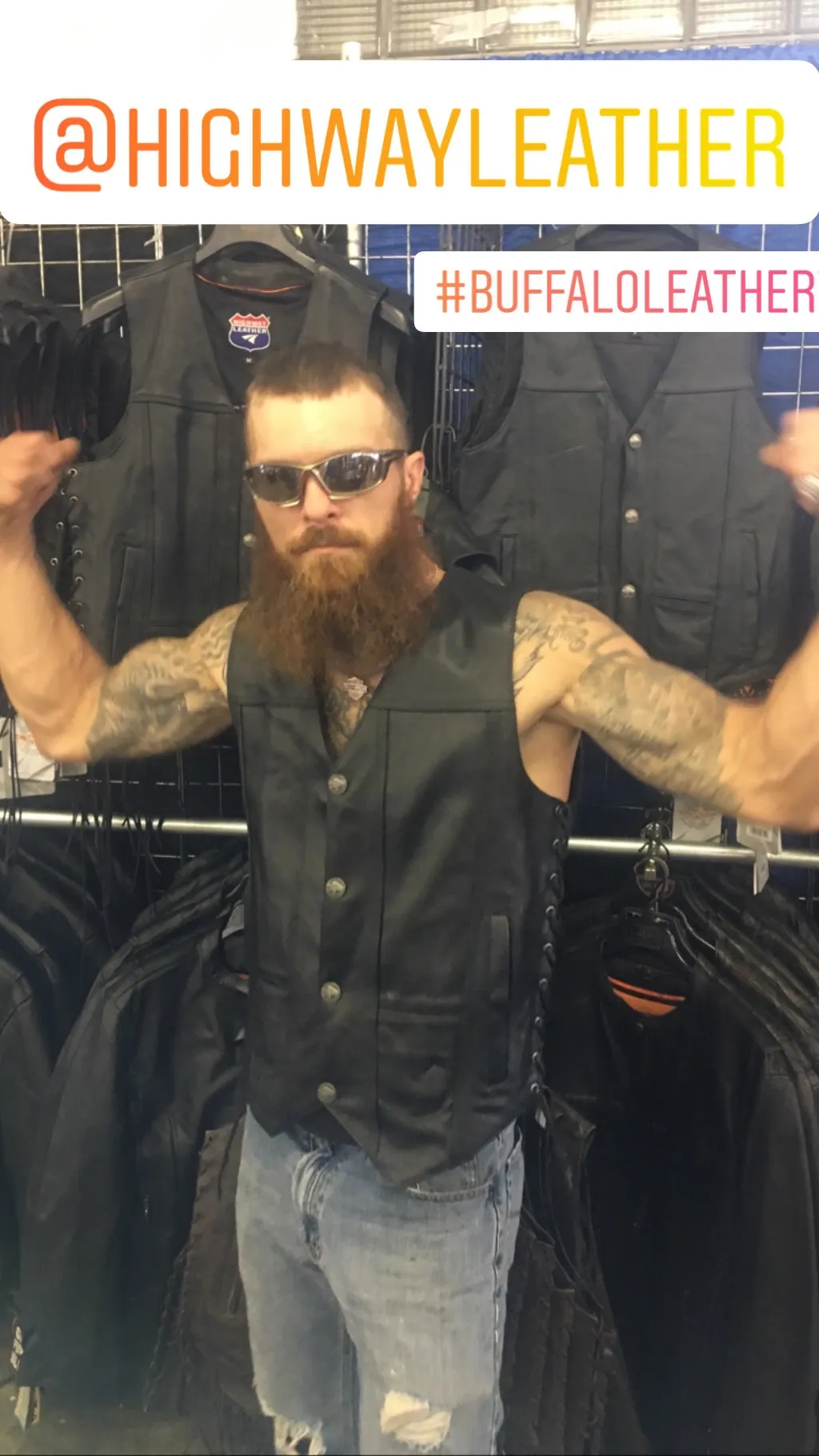 COVINGTON - Men Motorcycle Leather Vest - Gun Pocket, Side Lace, Single panel back, Buffalo Nickle Snaps