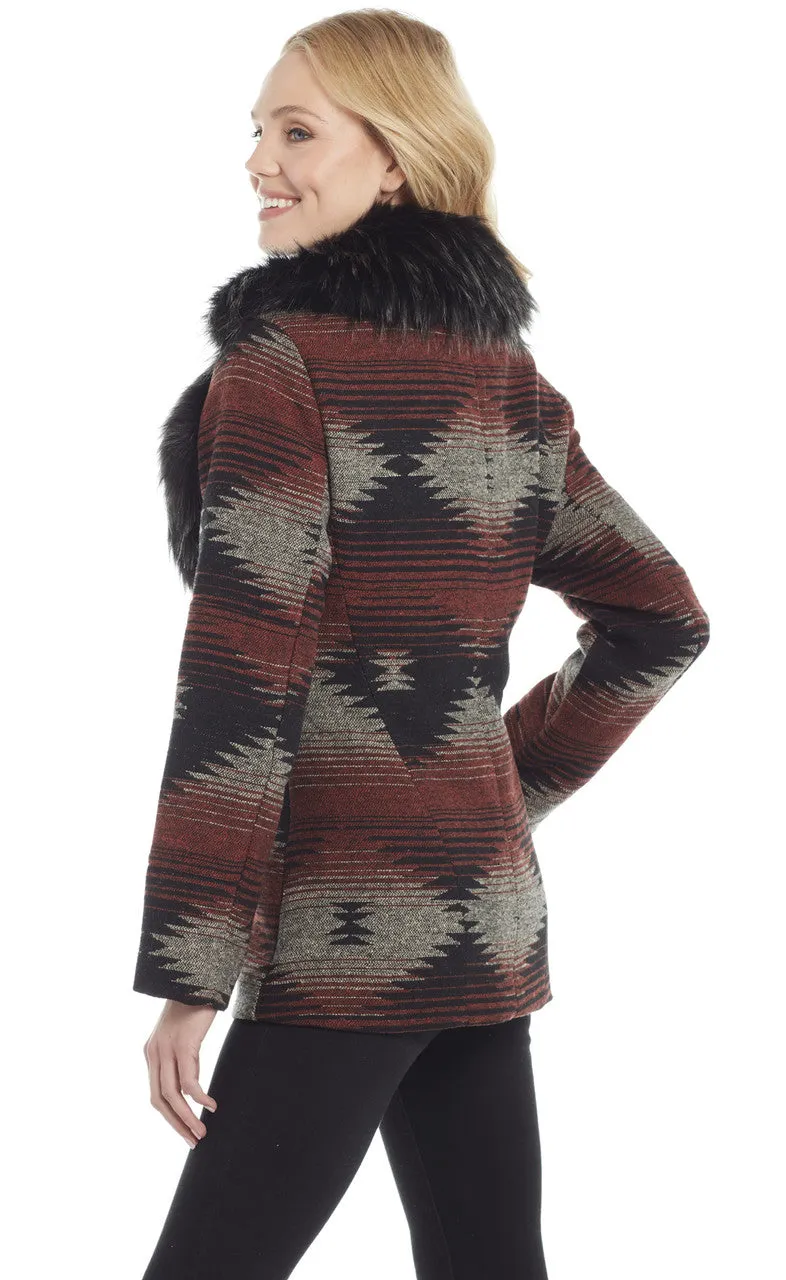 Cripple Creek Rust Aztec Print Coat with Black Fur-CR15949