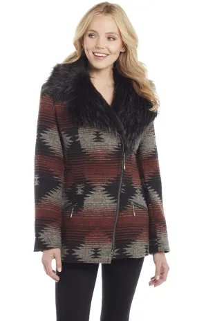 Cripple Creek Rust Aztec Print Coat with Black Fur-CR15949
