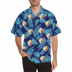 Custom Hawaiian Shirt with Pet for Men BF Personalized Palm Leaf Button Down Short Sleeve Hawaii Shirt Tropical Beach Shirt