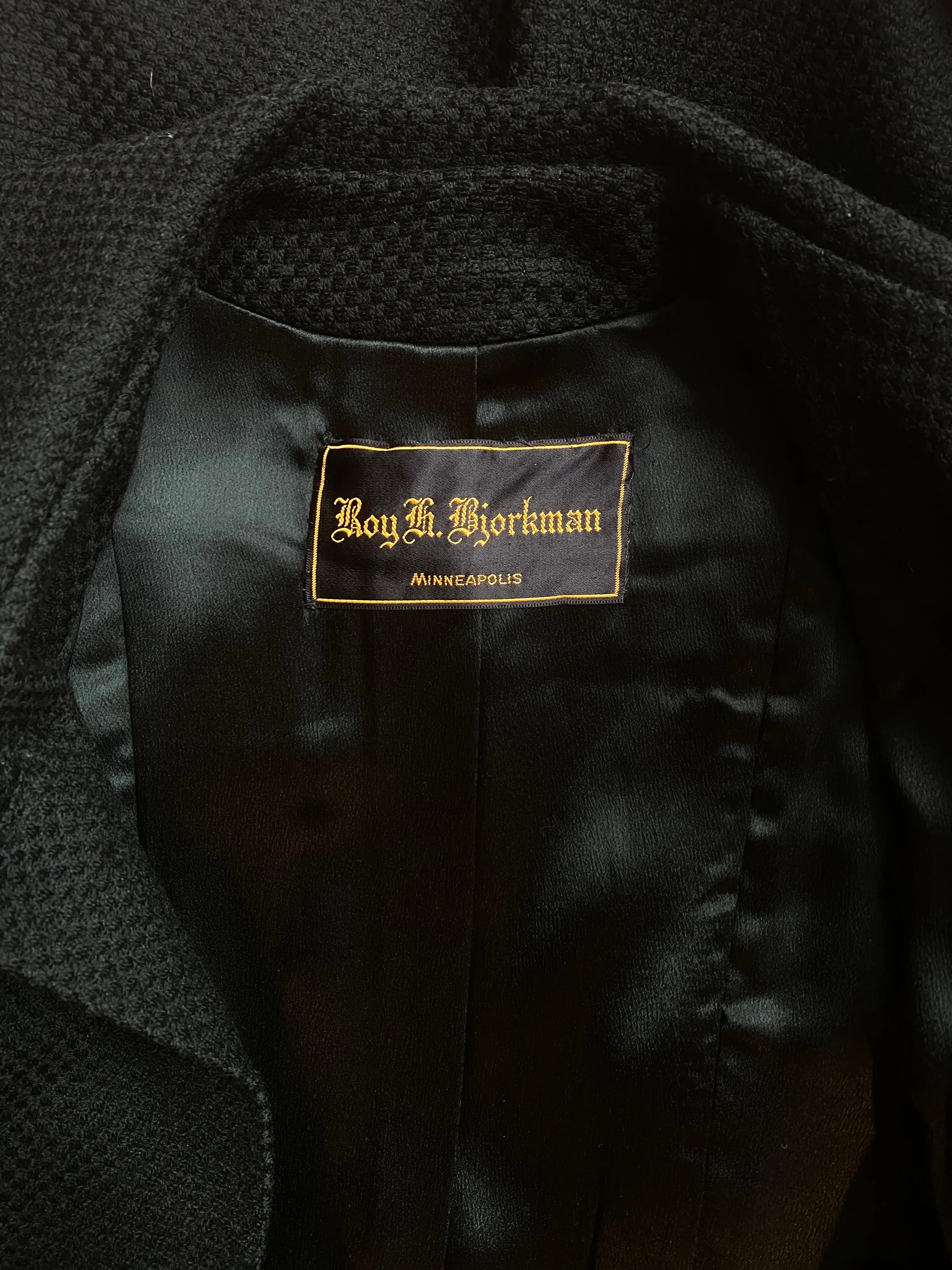 Divine 1960's High End Black Wool Coat With Peter Pan Collar and Full Skirt / SM