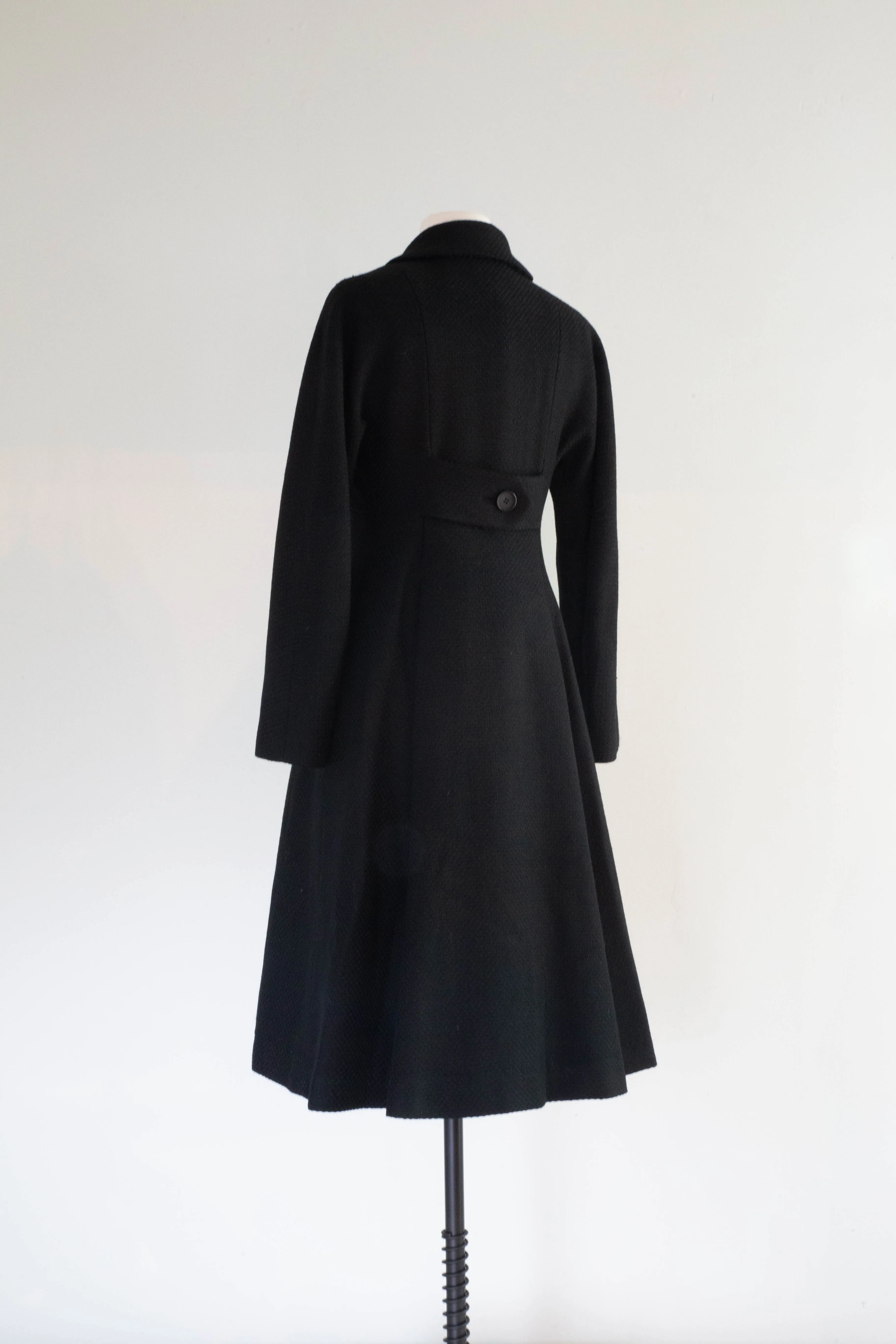 Divine 1960's High End Black Wool Coat With Peter Pan Collar and Full Skirt / SM