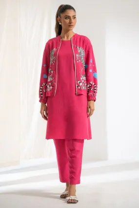 Ego - Zebra Jacket 3 piece - Hand Screen Print - Khaddar - Dull Pink
