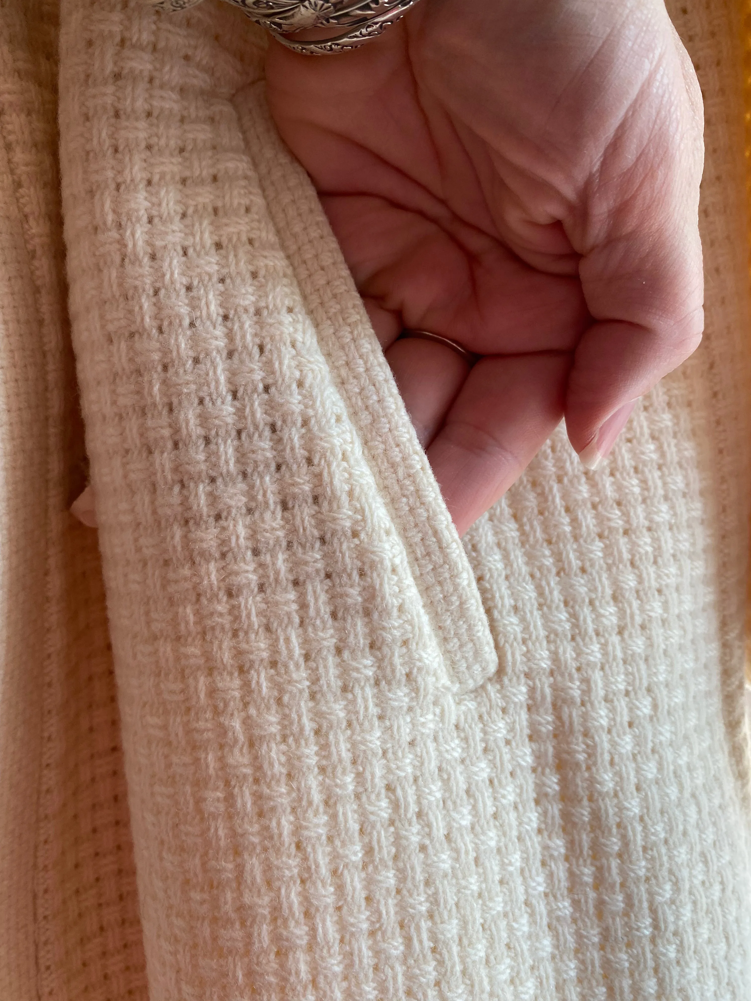 Elegant 1960's Ivory Wool Waffle Weave Coat By Betty Rose / Medium
