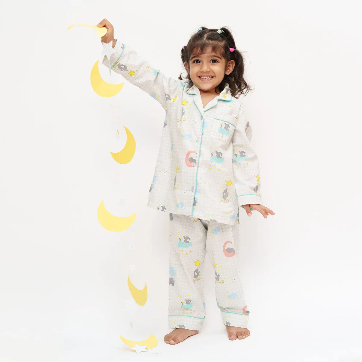Elephant On Cloud Cotton Notched Pyjama Set