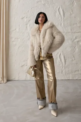 ELS Fur Short Coat - Beige - Waltham