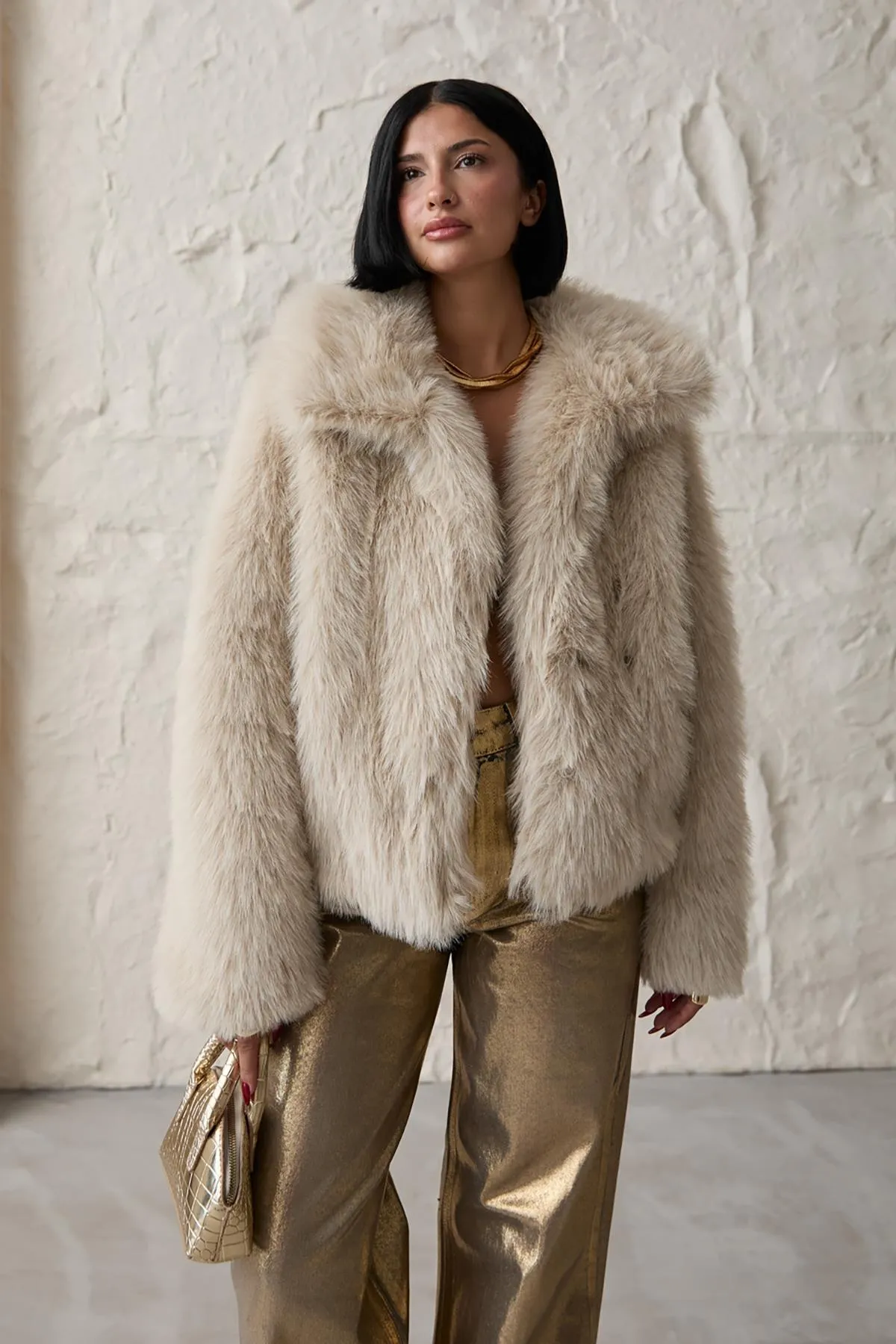 ELS Fur Short Coat - Beige - Waltham