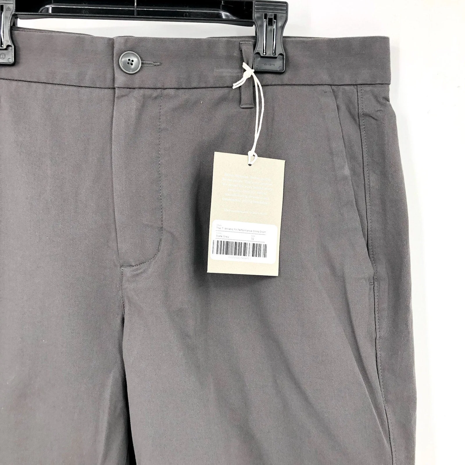 EVERLANE Men's 7” Slim-Fit Performance Chino Shorts Size 32 Slate Grey