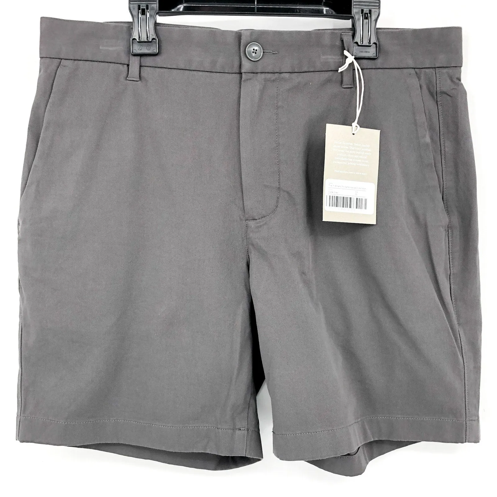 EVERLANE Men's 7” Slim-Fit Performance Chino Shorts Size 32 Slate Grey