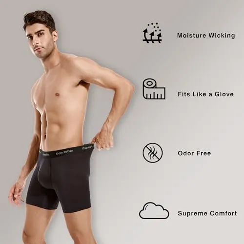 Expertoftio Men's Underwear Boxer Briefs 6 Inch Moisture Wicking Underwear for Men Pack of 4, Anting Chafing, Fly Pouch, M