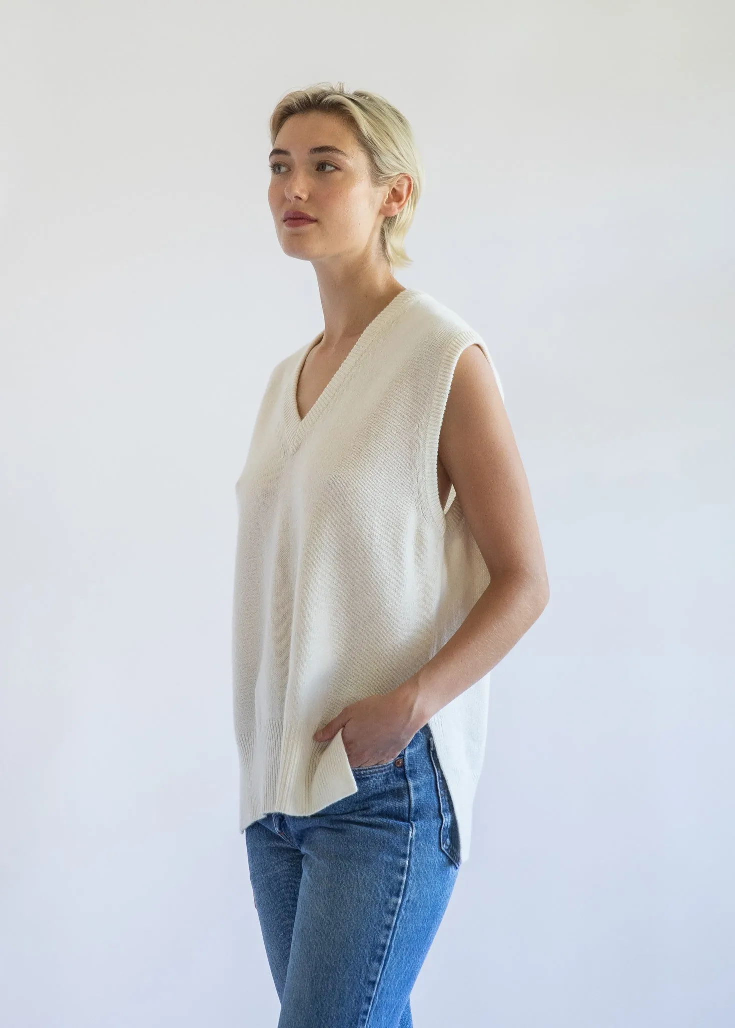 Felicity Sweater Vest in Alabaster Cashmere