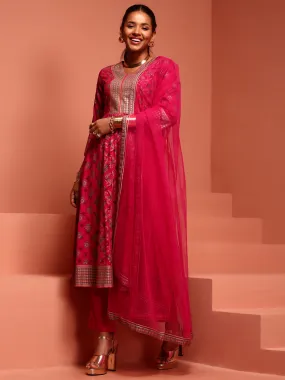 Fuchsia Kalidar Printed Kurta Set
