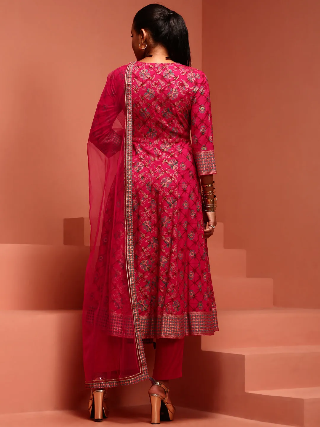 Fuchsia Kalidar Printed Kurta Set