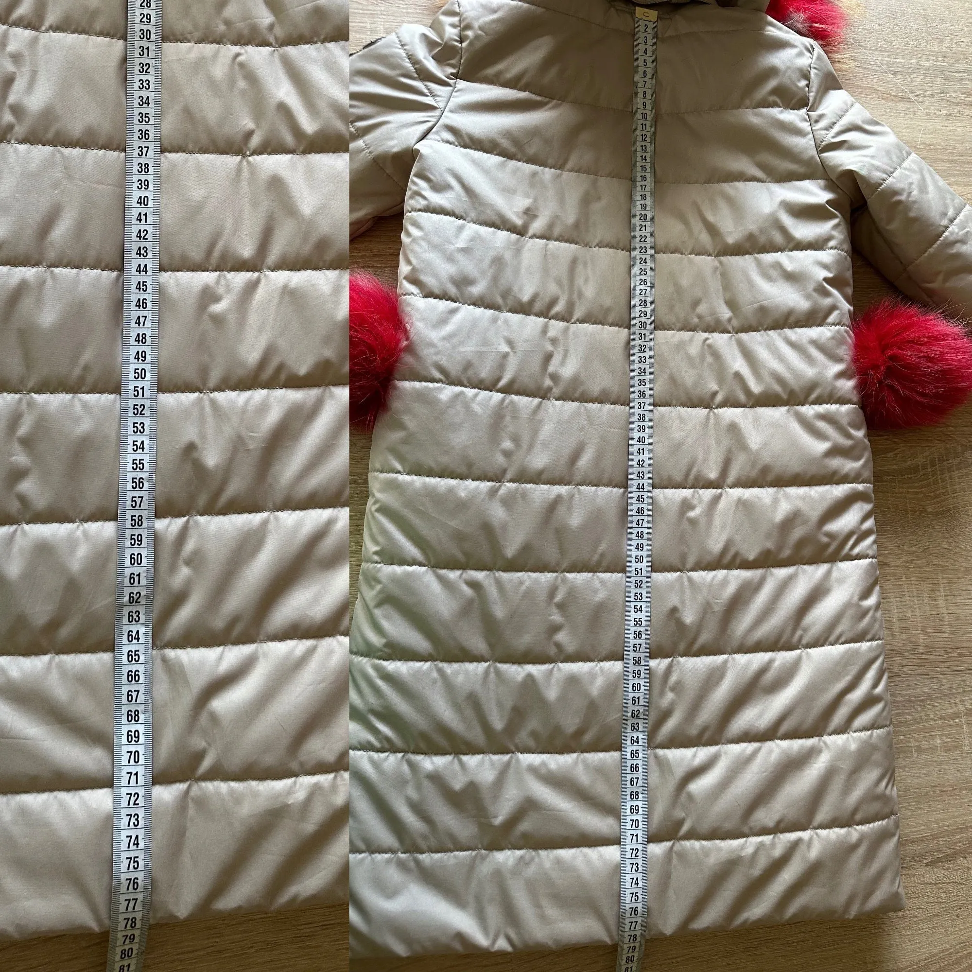 Fur Puffer Children's long parka сoat  trim fox fur,  Beige warm coat for girl, Winter kids coat parka
