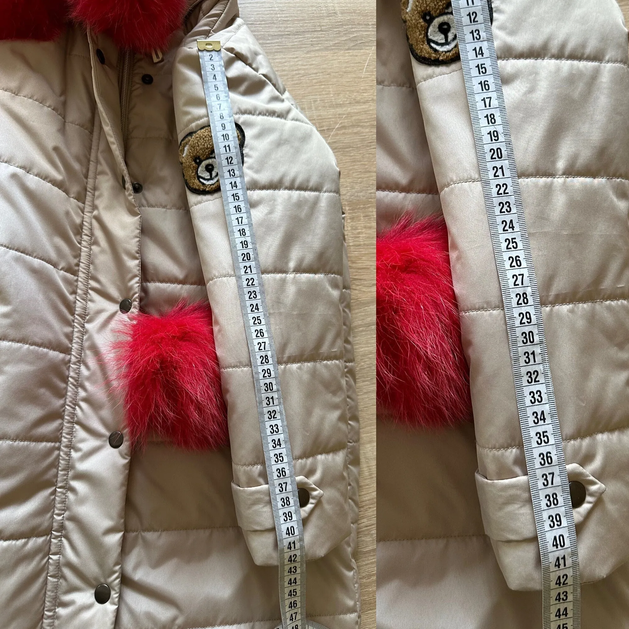 Fur Puffer Children's long parka сoat  trim fox fur,  Beige warm coat for girl, Winter kids coat parka