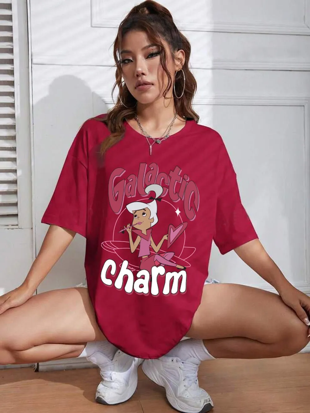 Galactic Charm Graphic Printed Womens Drop Shoulder T-shirt Legacy Boutiques Bangladesh