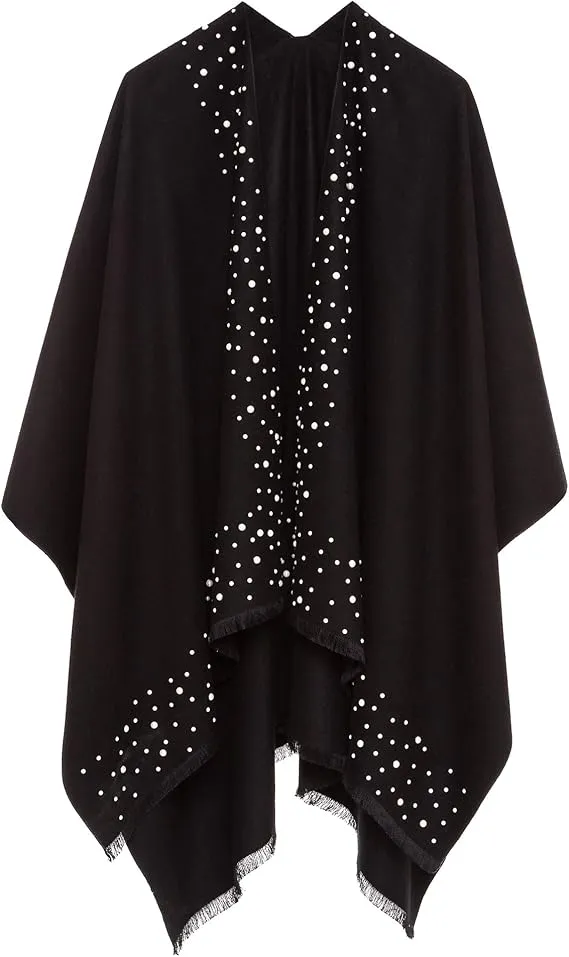 Geometric Navy Luxurious Knit Sweater Poncho Cardigan