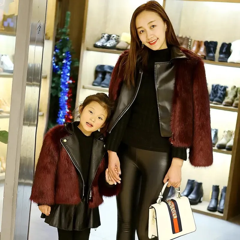 Girls Leather Red Fur Jacket