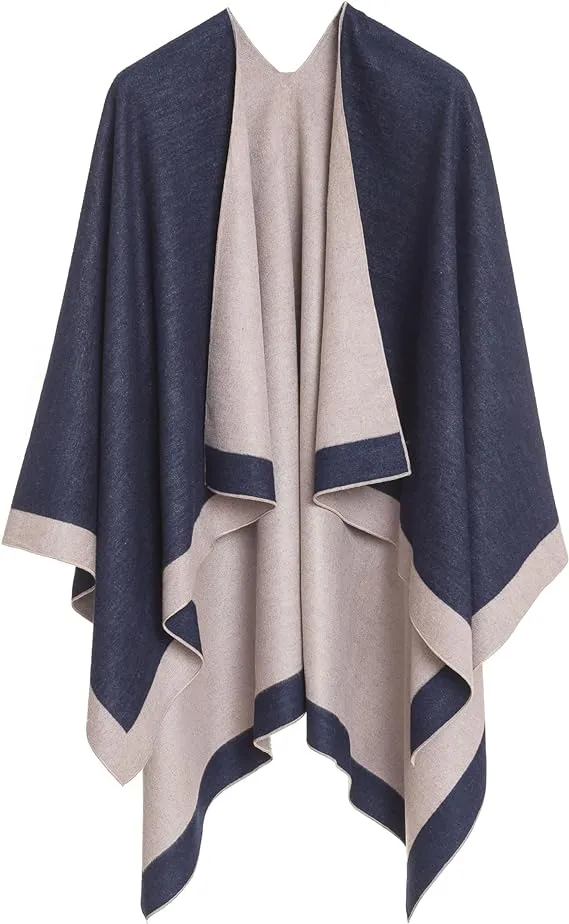 Gray-Black Luxurious Knit Sweater Poncho Cardigan