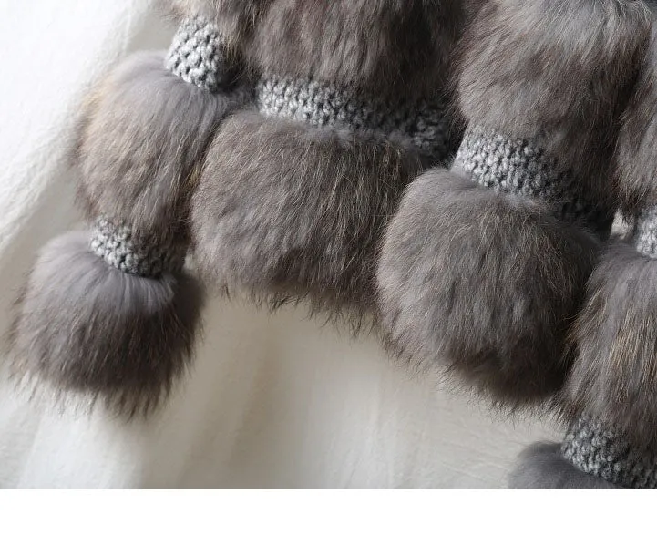 Grey Real Fur Natural Raccoon Fur Woolen Coat