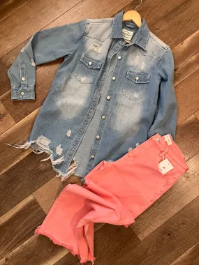High Rise Flamingo Cropped Denim