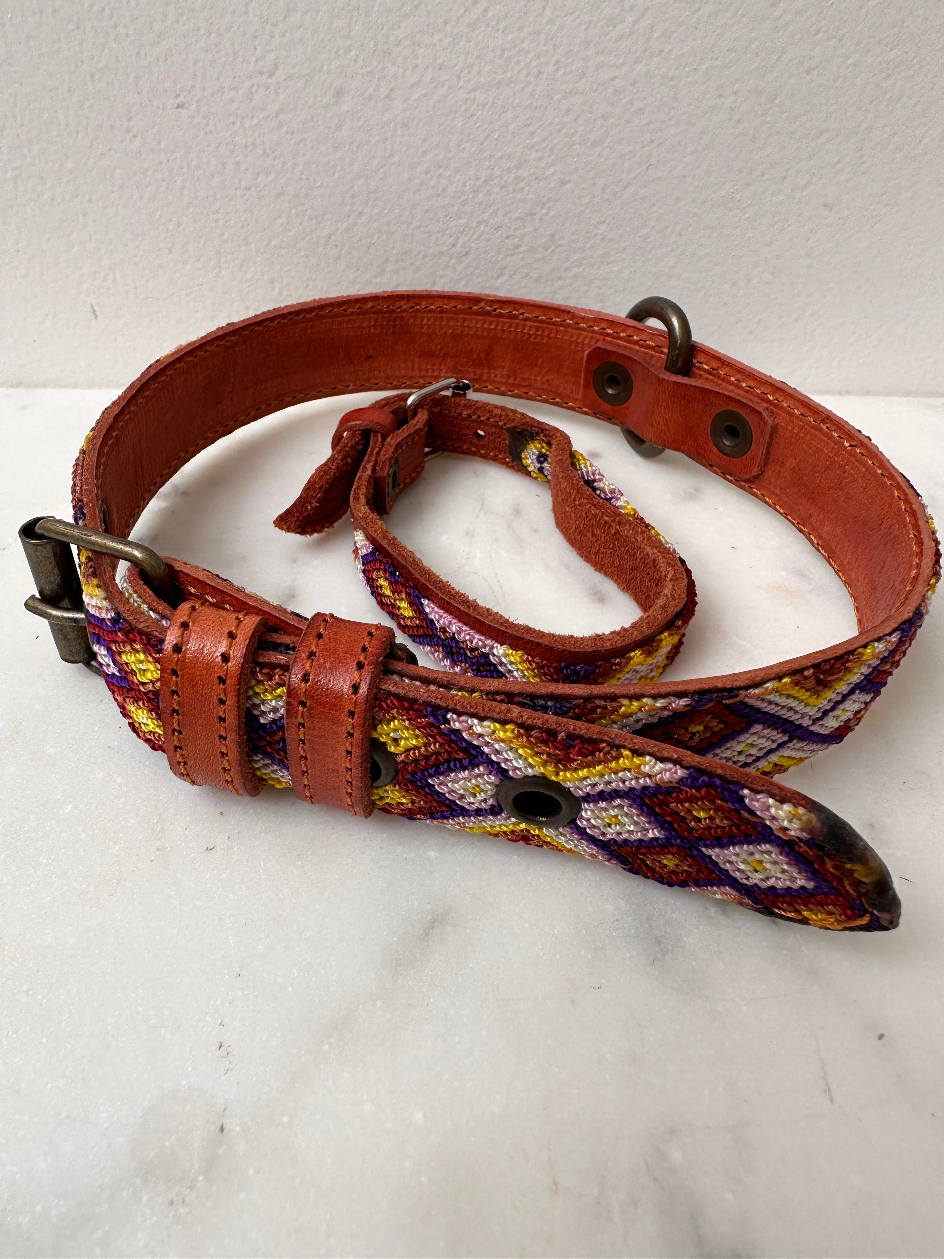 Huichol Fully Embroidered Dog Collar M2