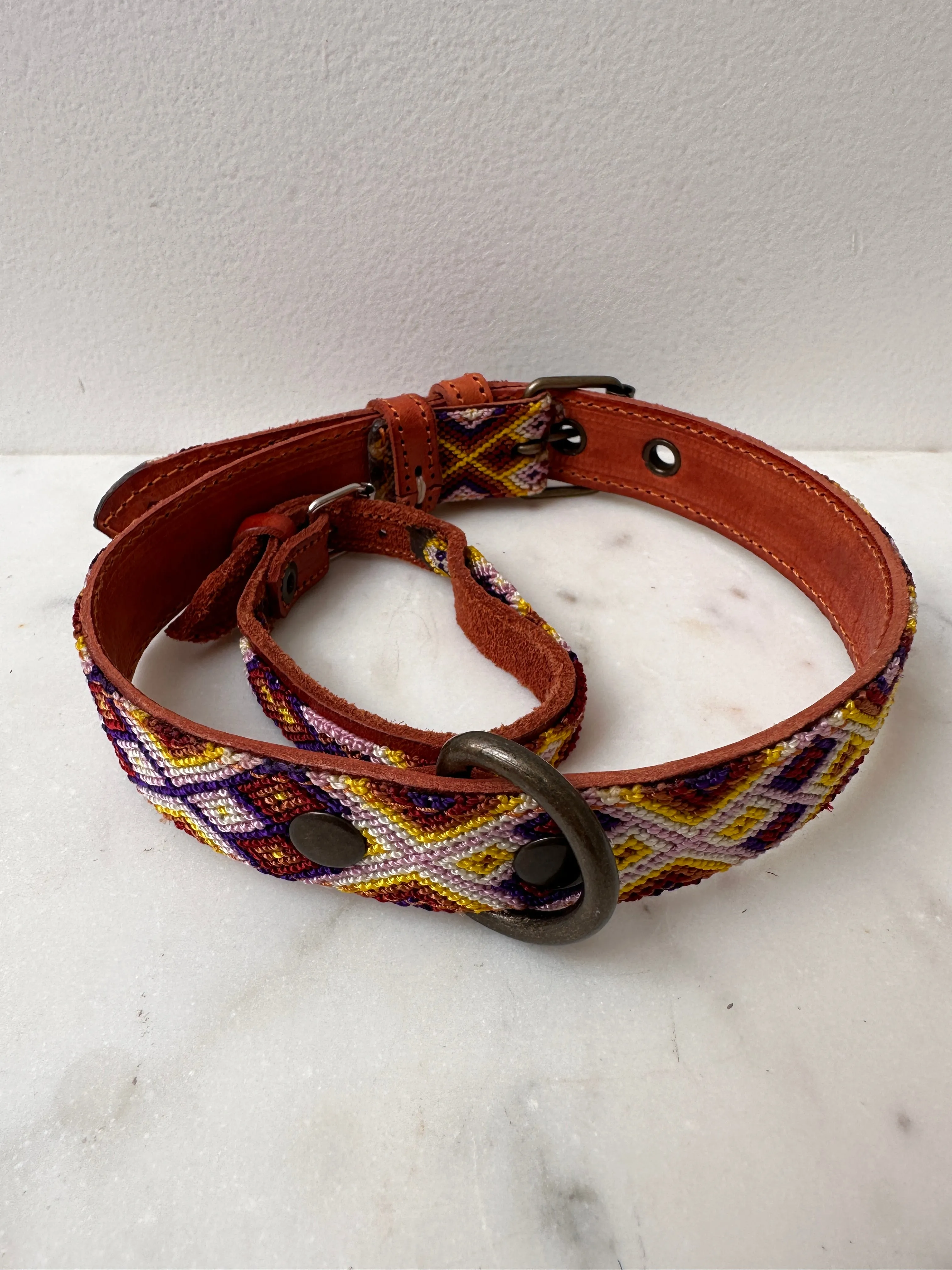 Huichol Fully Embroidered Dog Collar M2