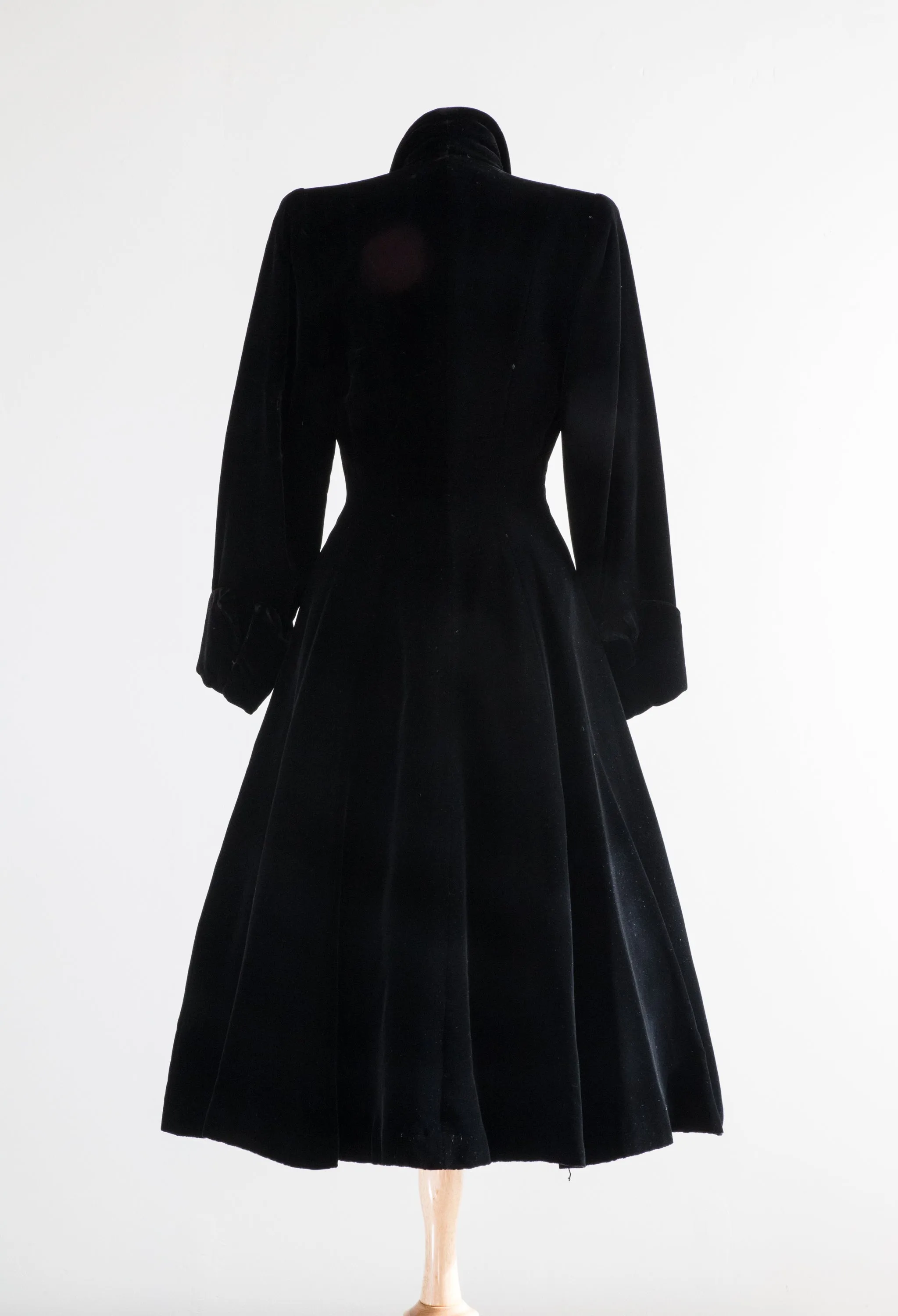 Iconic Late 1940's NEW LOOK Black Velvet Princess Coat With Full Skirt / Medium