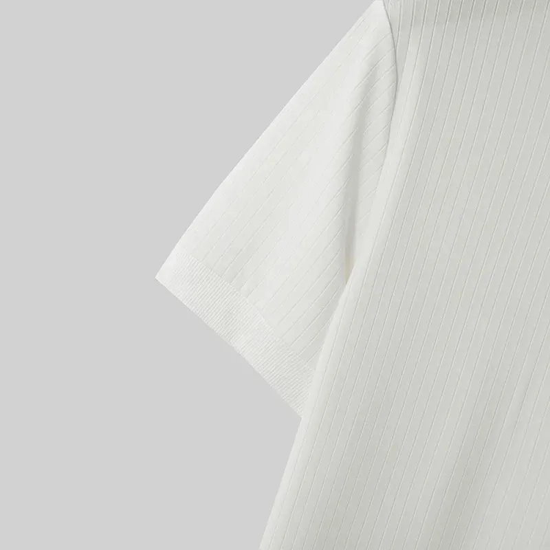 INCERUN Männer T Shirt Einfarbig Zipper Oansatz Kurzarm Casual Männer Kleidung Streetwear 2024 Koreanischen Stil Männliche T Tops S-5XL