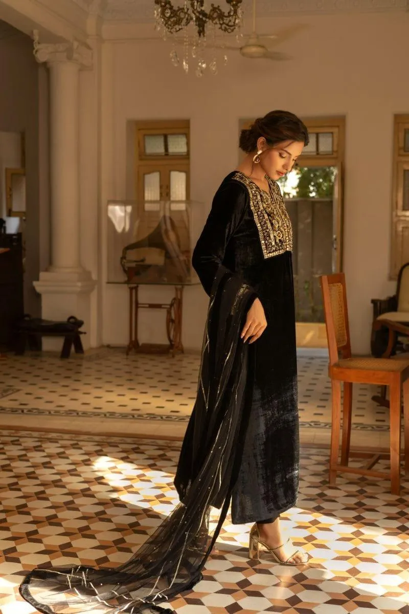Insia Sohail - Anaara - Black - 3 Piece - Silk
