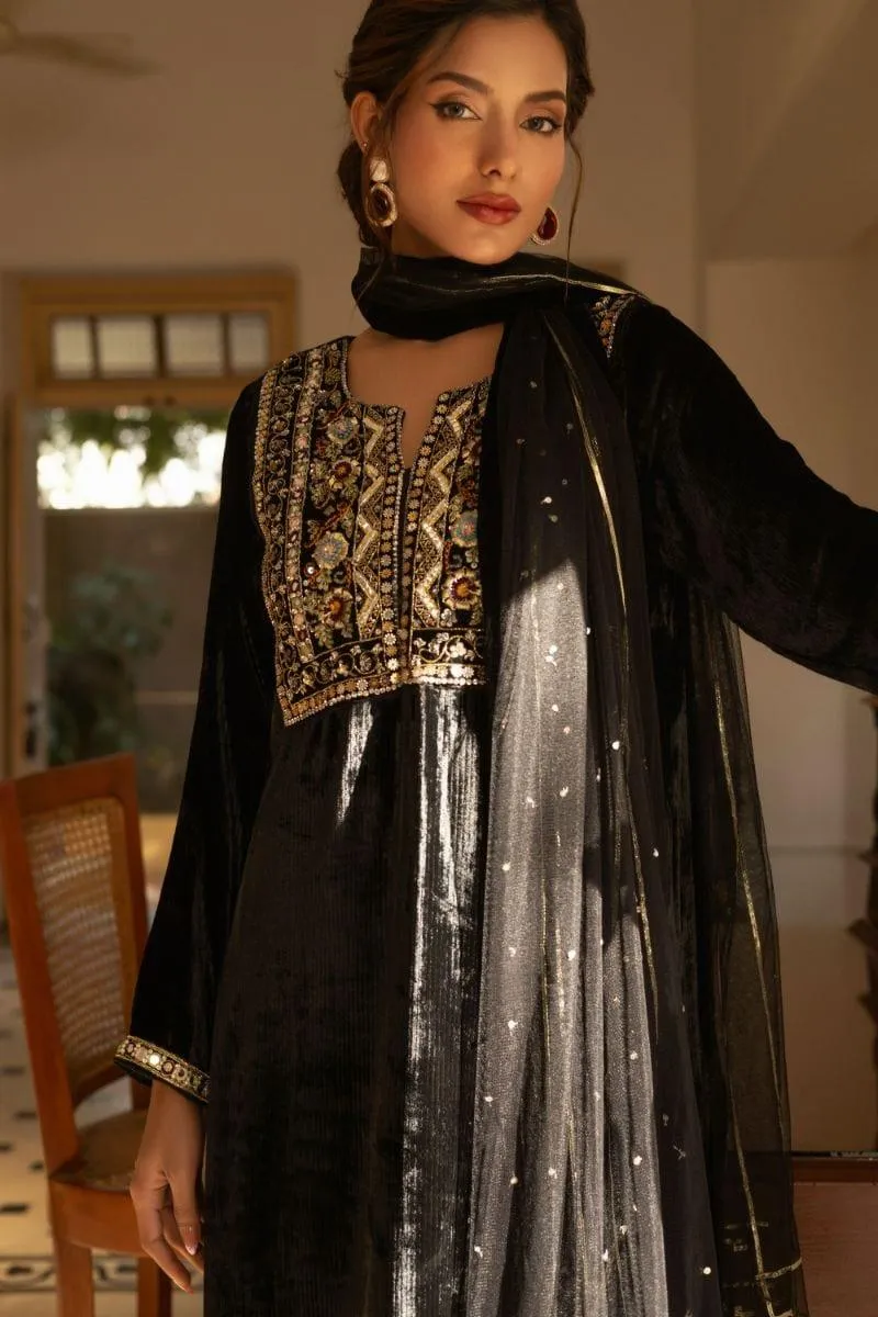 Insia Sohail - Anaara - Black - 3 Piece - Silk