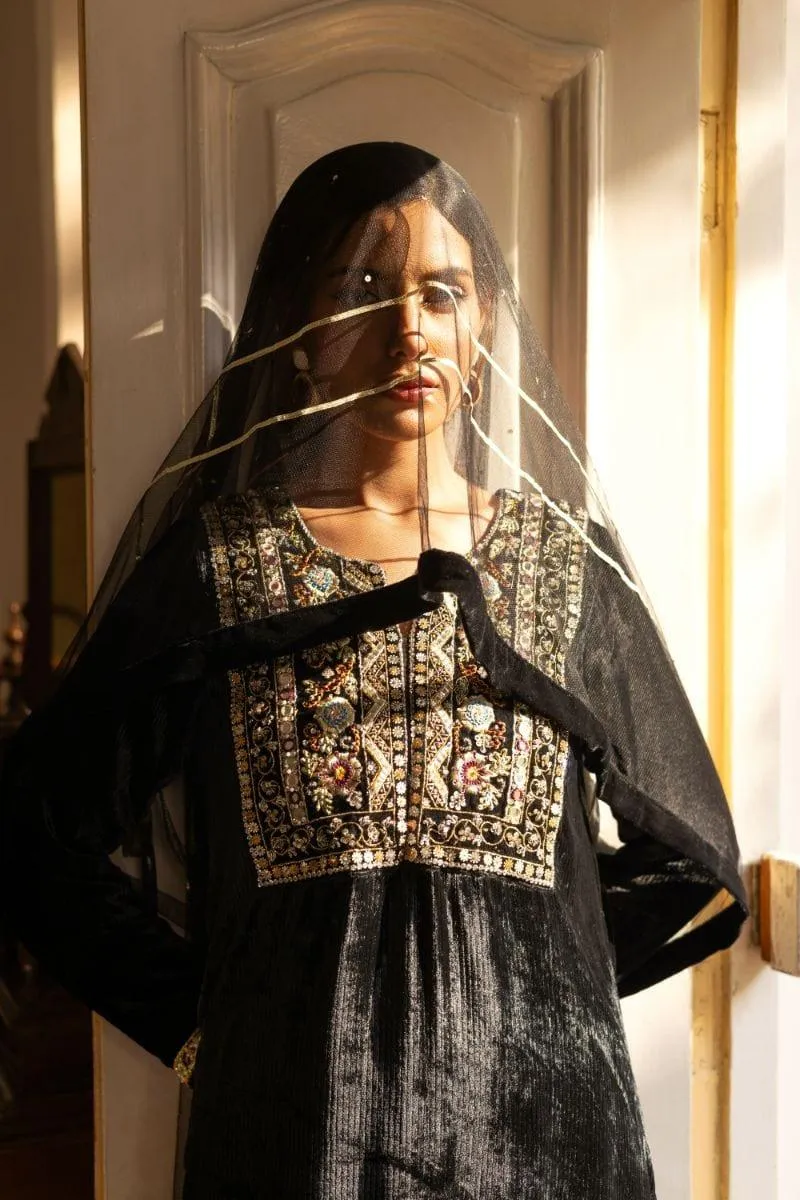 Insia Sohail - Anaara - Black - 3 Piece - Silk